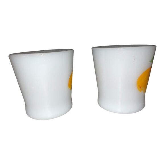 Fire King Milk Glass Mugs With Peach Design Set Of 2 Vintage Collectible - Picture 5 of 11